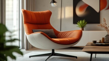 Modern Interior Design Concept: Harmonious Blend of Furniture & Decor Elements in Stylish Living Space Enhanced by Pops of Color & Texture, Emphasizing Sophistication, Comfort, Luxury, & Tranquility