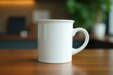 Classic white ceramic mug, handle detail visible , beverage, white, ceramic