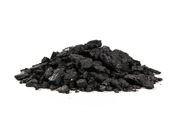 Natural black wood charcoal isolated on white background