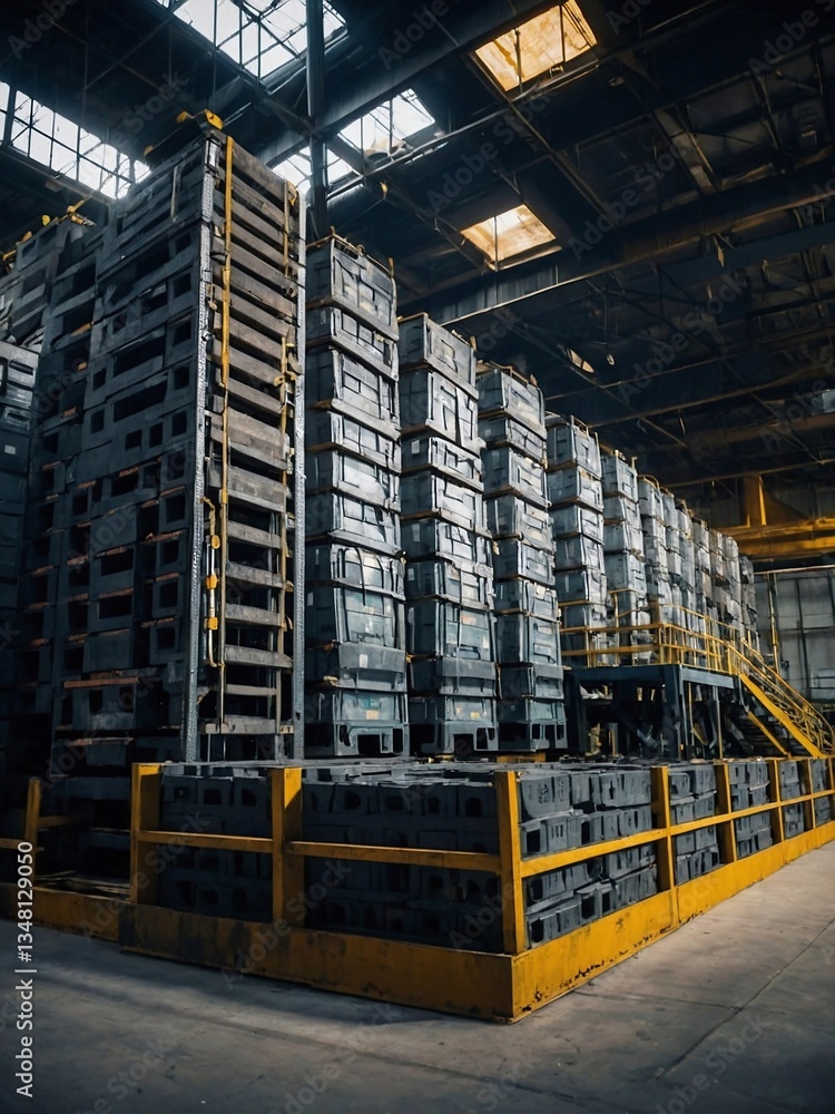 Poster large blocks of raw materials stored in a facility for processing