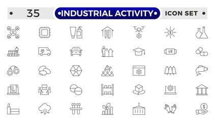 Industrial Activity outline icon related to medicine manufacturing, medical, production, pharma, factory, for, industry, science, machine, capsule.