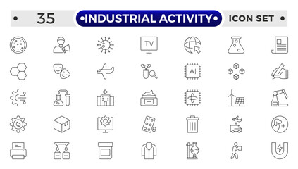Industrial Activity outline icon related to medicine manufacturing, medical, production, pharma, factory, for, industry, science, machine, capsule.