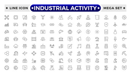 Industrial Activity outline icon related to medicine manufacturing, medical, production, pharma, factory, for, industry, science, machine, capsule.