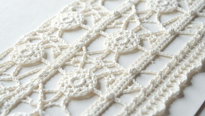 Geometric design in off-white eyelet lace, close-up view, modern, handmade