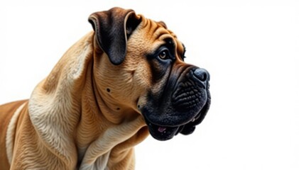 Obraz premium Imposing mastiff profile, sharp focus, pure white backdrop, white, breed, pet