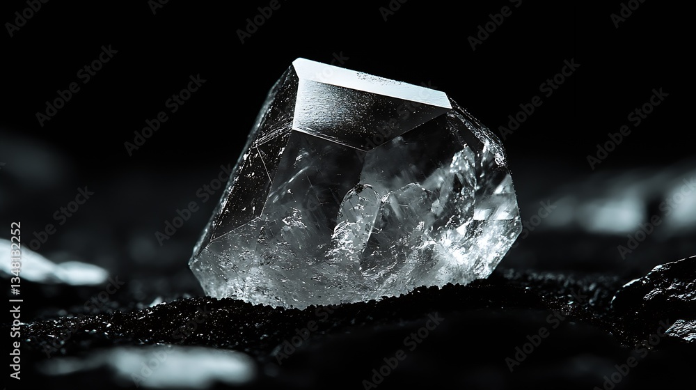 Leinwandbilder stunning close up of a unique crystal on dark background with shimmering reflection : generative ai