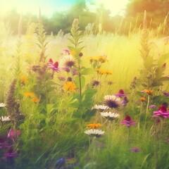 Summer Wildflowers Bloom in Sunny Meadow