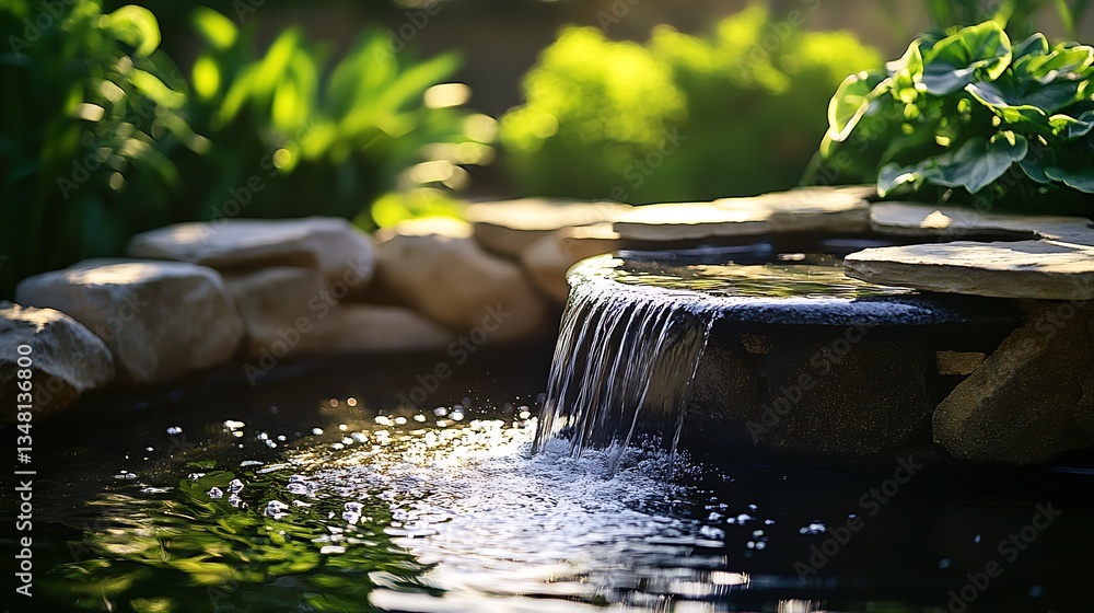 Aufkleber breathtaking water feature in a lush garden setting with flowing water and natural light : generativ