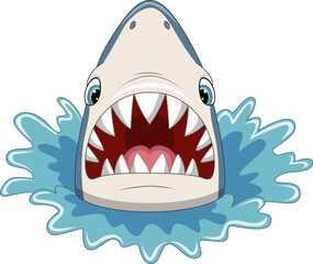 Cartoon shark emerge to the surface of the water