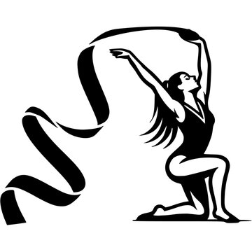 black gymnast ribbon dance pose clip art preview