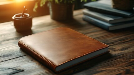 Leather Journal on Wooden Desk