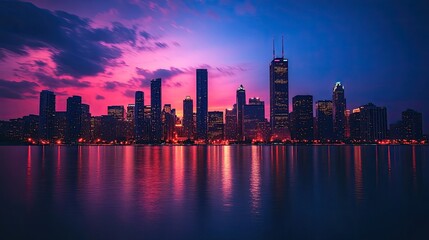 Obraz premium Wallpaper of a city skyline with striking lighting and contemporary urban design