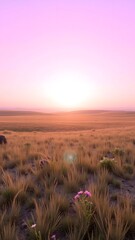 Serene Dawn Over Golden Grassy Fields