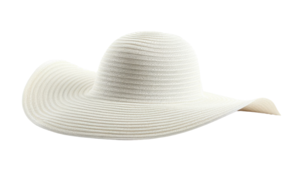 Elegant white straw sun hat with wide brim on transparent background