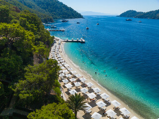 Fototapeta premium Gocek Island and Gocek Marina Drone Photo, Gocek Fethiye, Mugla Turkiye (Turkey)