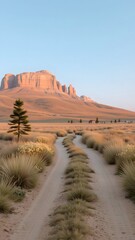 Serene Desert Road with Sandstone Formation