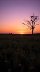 Serene Dusk Landscape with Bare Tree