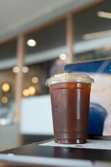 Iced americano coffee or black coffee. Beverage at coffee shop.