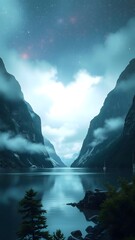 Serene Fjord with Sailboat at Twilight