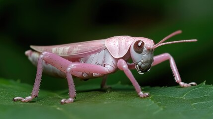 Fototapeta premium Pink grasshopper on a leaf