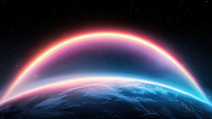 earth rainbow Earth with a double rainbow, after a rainfall, serene and peaceful atmosphere.