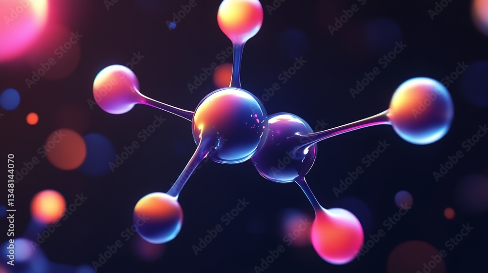 Poster magnificent close-up of a colorful molecule surrounded by vibrant lights : generative ai