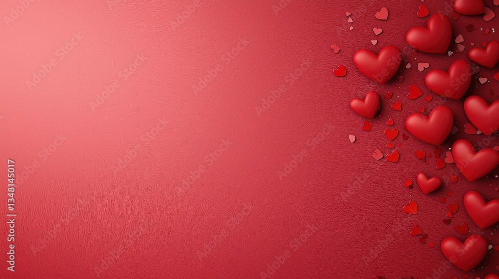 Aufkleber gradient red background confetti copy space gradient red background with heart shaped confetti, roma