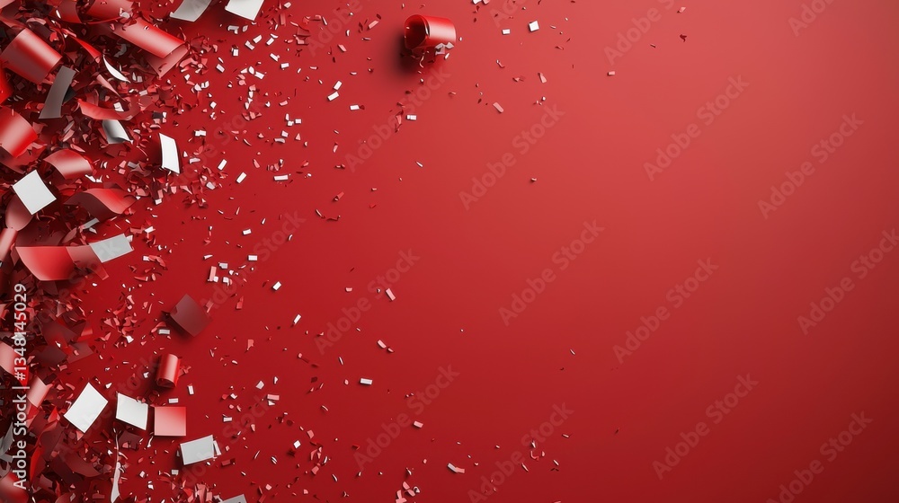 Poster gradient red background confetti copy space bright red gradient with scattered confetti, energetic a