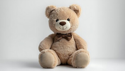 Obraz premium Tan teddy bear sitting, white background