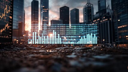Captivating cityscape view featuring stock market data and technology integration - Powered by Adobe