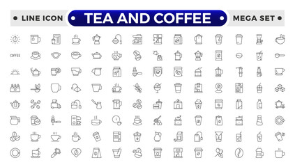 Tea and Coffee outline icon set. coffee icons Pixel perfect. coffee, mug, coffee cup, coffee machine, coffee beans, etc.