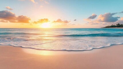 Fototapeta premium Tropical Beach Sunset Peaceful Ocean Waves Summer