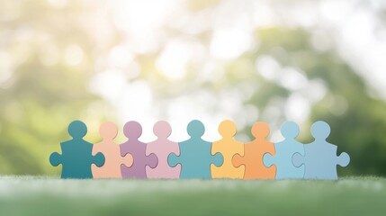 Colourful Silhouette Group Connection A group of colorful silhouettes forming a puzzle, symbolizing interdependence.