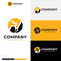 initial RV or R with bicycle frame logo symbol icon flat stock vector design
