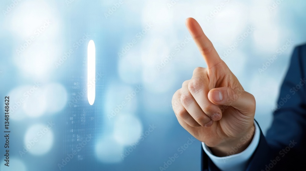 Poster hand gesture showing touch screen interaction with blue background
