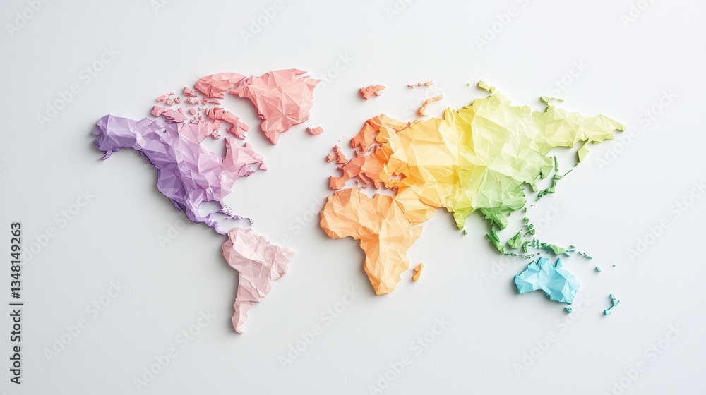 Poster world map rainbow world map with each continent represented by a different color of the rainbow, vib