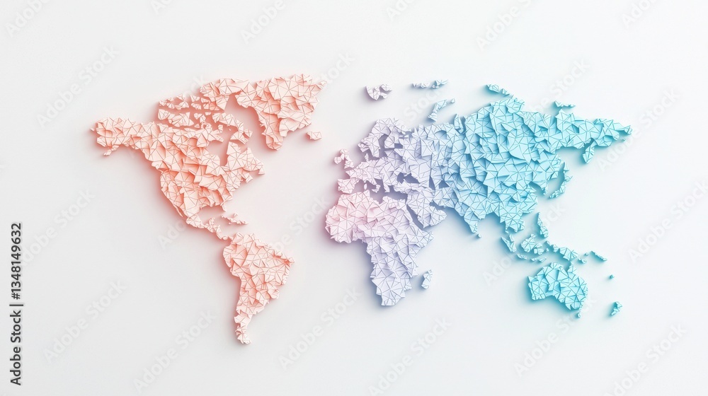 Poster world map business industry network world map with color coded regions representing different indust