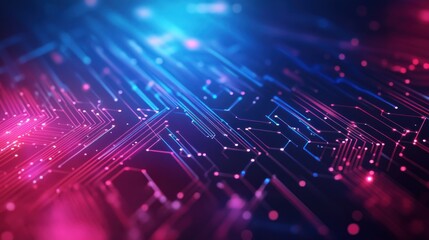 Abstract Digital Circuitry: Neon Pink and Blue Network