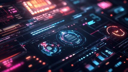 Obraz premium Futuristic Neon Interface: Digital Technology Dashboard