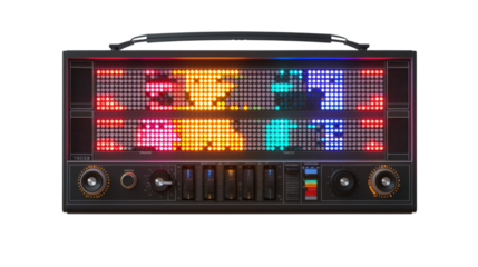 Vintage boombox playing music on transparent background