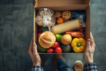 Vibrant Color Visual of Top View Food Donation in Box