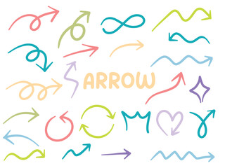 Set of icons with ARROW theme. With doodle style. For layout, website, graphic design.