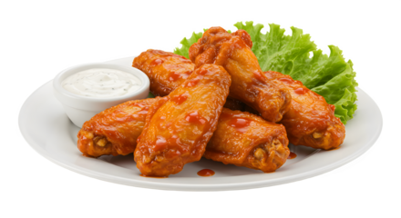 A Plate of Six Chicken Wings With a Side of Ranch Dressing