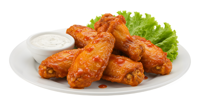 A Plate of Six Chicken Wings With a Side of Ranch Dressing