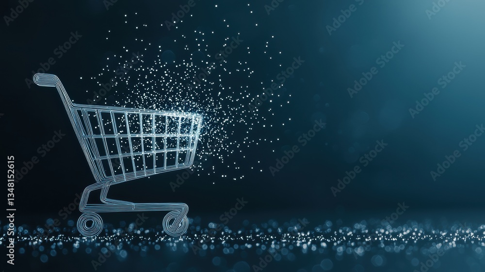 Poster shopping cart network interface online shopping a shopping cart icon connected to a network of lines