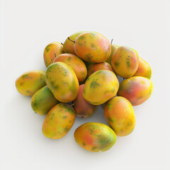Fresh ripe mango on a white background with vibrant yellow and green colors, symbolizing health, sweetness, and organic goodness