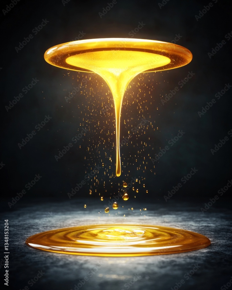 Poster golden liquid dripping studio setting high-quality image dark environment close-up abstract art