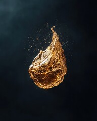 Naklejka premium Gold liquid drop art abstract studio high-resolution image dark background dramatic perspective visual creativity
