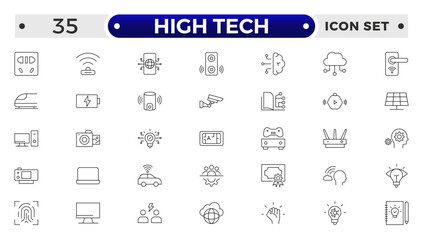 High tech outline icons set. Innovation Related Vector Line Icons.