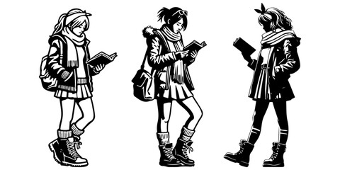 Woman Reading Book Illustration.